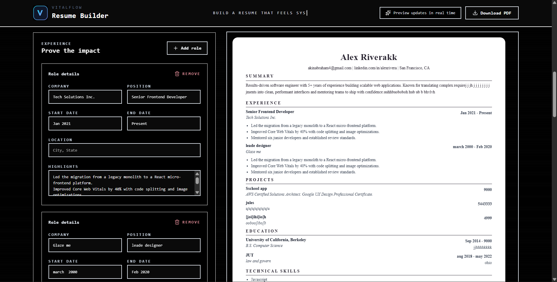 VITALFLOW editing screen